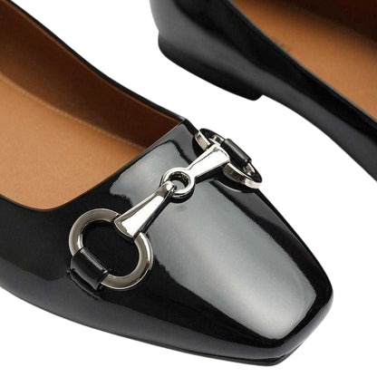 Black Patent - Side - Where´s That From Womens-Ladies Snaffle Detail Ballet Flats