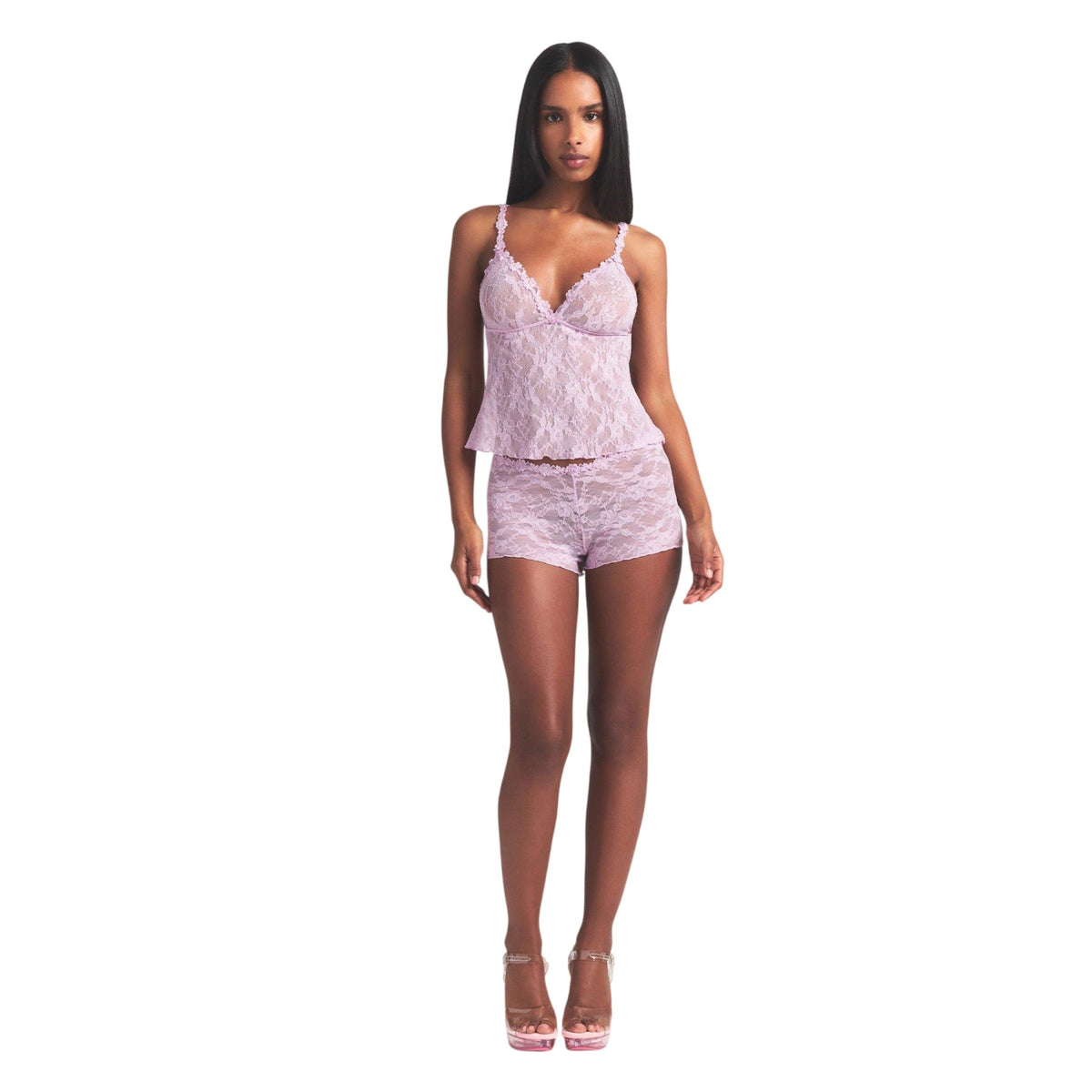 Baby Pink - Lifestyle - Skims Womens-Ladies Lace Stretch Triangle Cups Lingerie Set