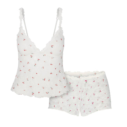 Ivory-Cherry - Front - Skims Womens-Ladies Lace Stretch Triangle Cups Lingerie Set