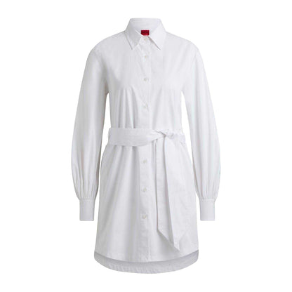 White - Front - Hugo Womens-Ladies Kaisanna Relaxed Fit Shirt Dress