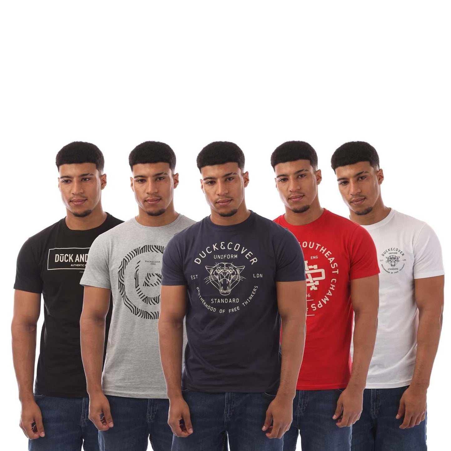 Black-Navy-Red-White - Front - Duck and Cover Mens Belvadier T-Shirt (Pack of 5)