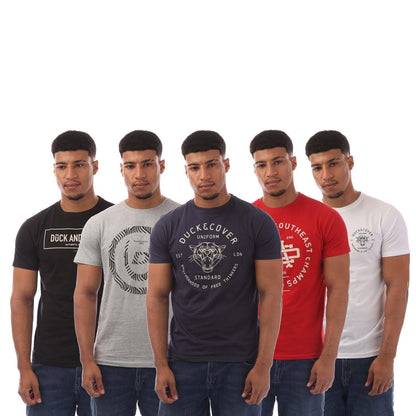 Black-Navy-Red-White - Front - Duck and Cover Mens Belvadier T-Shirt (Pack of 5)