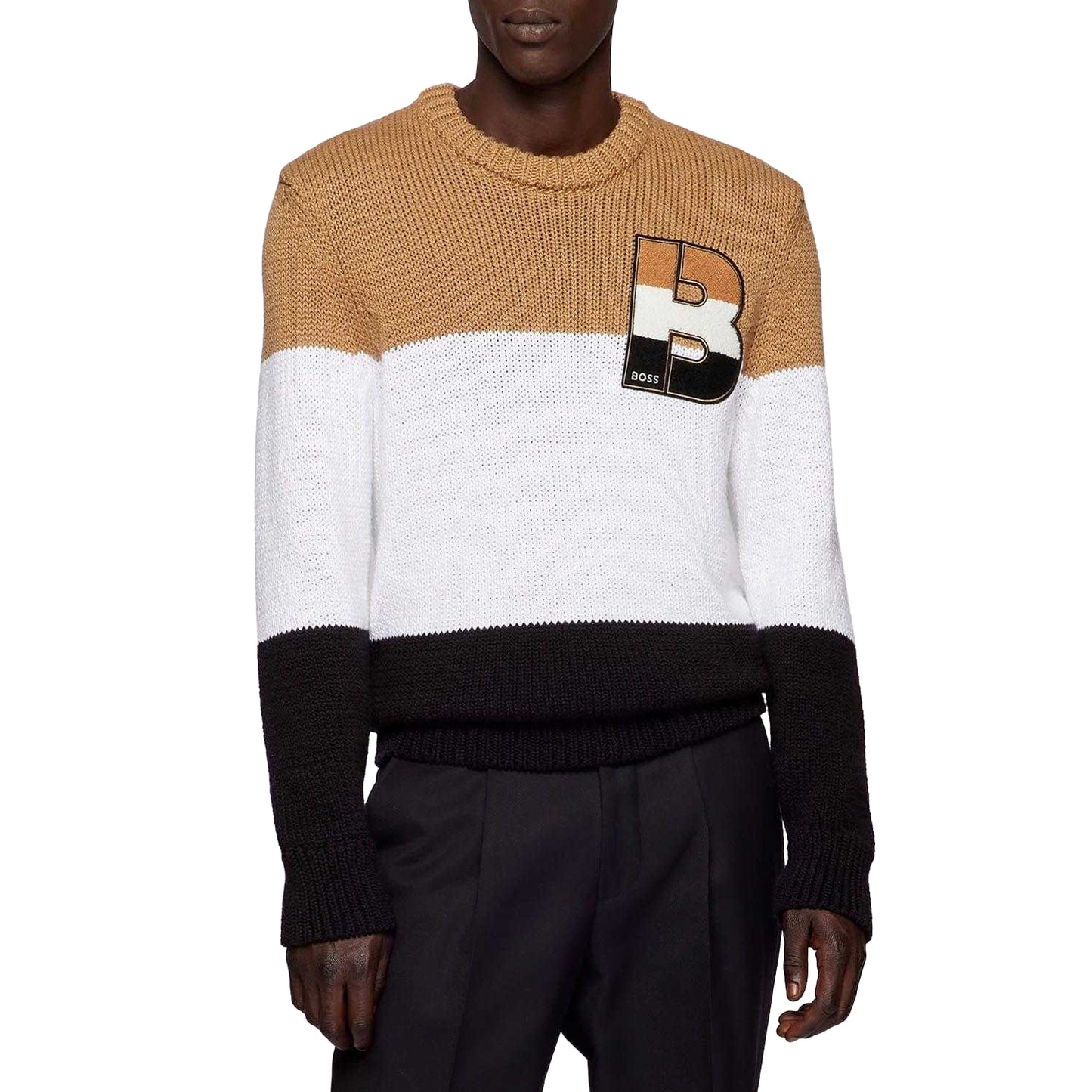 Black-White-Beige - Side - Boss Mens Egianni Jumper