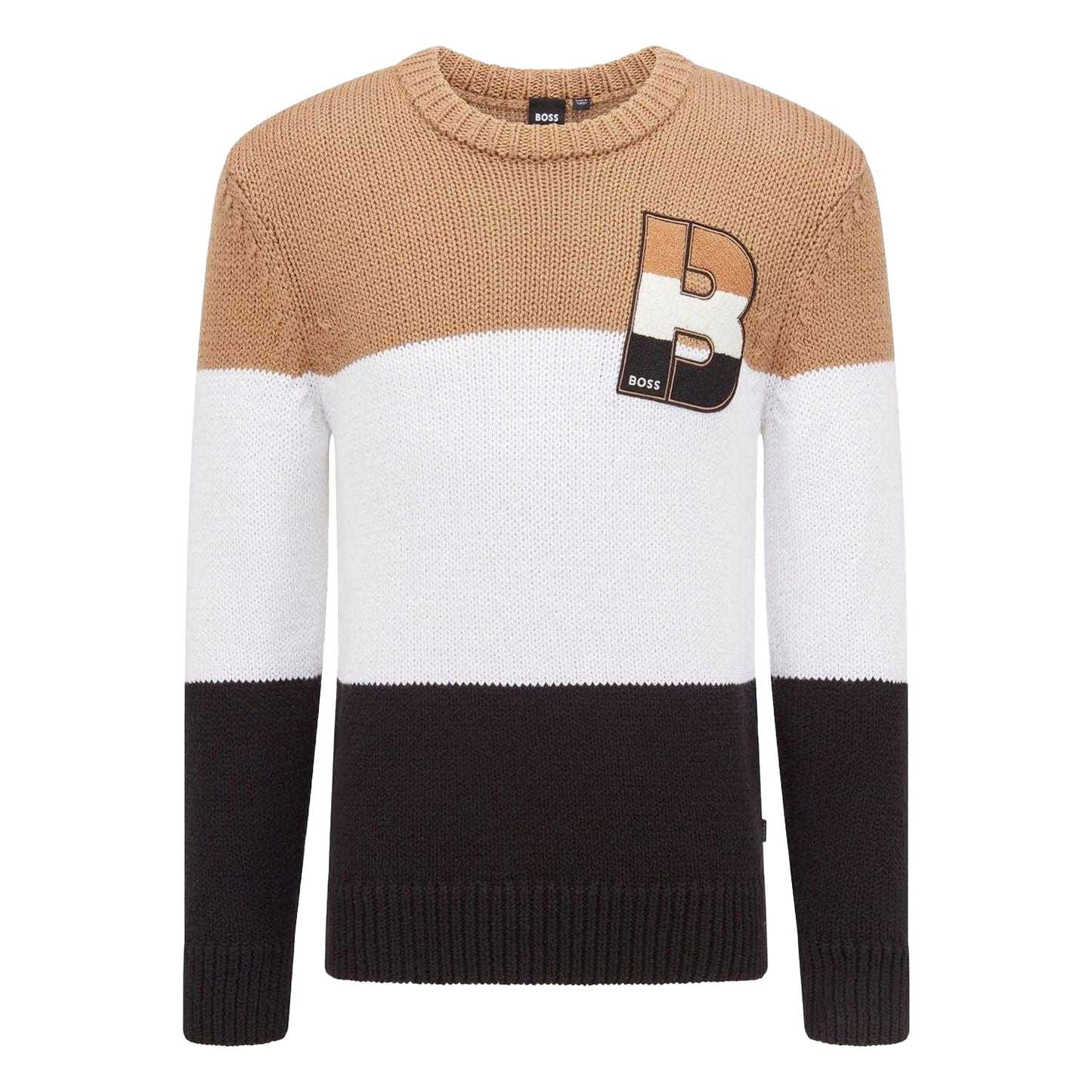 Black-White-Beige - Front - Boss Mens Egianni Jumper