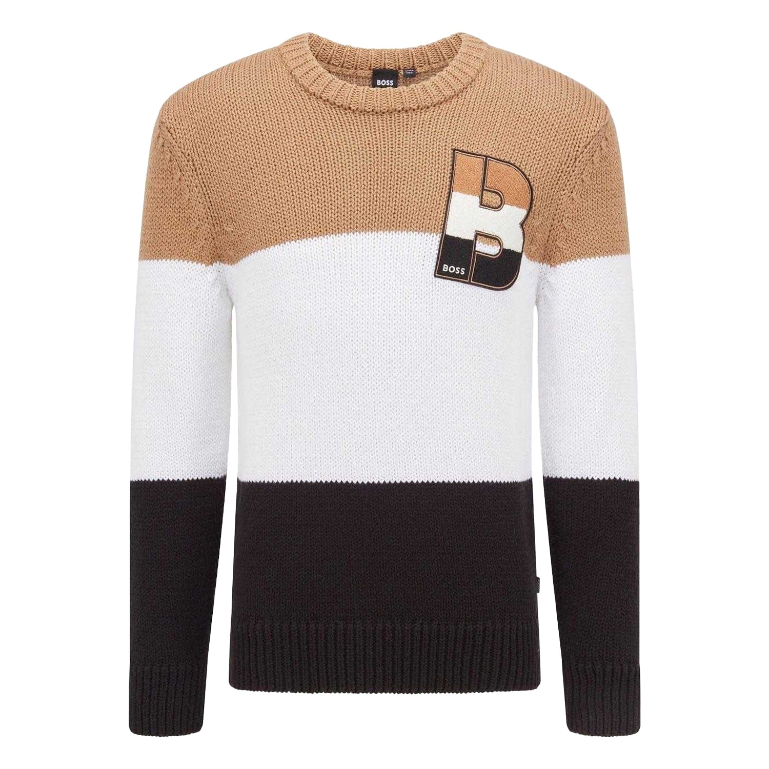 Black-White-Beige - Front - Boss Mens Egianni Jumper