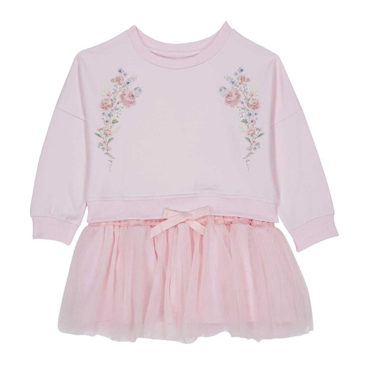 Baby Pink - Front - Lapin House Girls Tulle Sweatshirt Dress