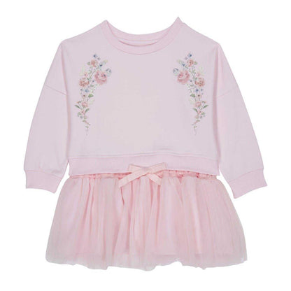 Baby Pink - Front - Lapin House Girls Tulle Sweatshirt Dress