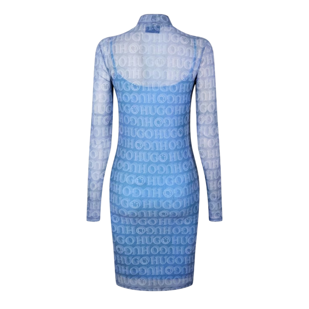 Blue - Back - Hugo Womens-Ladies Noella All Over Logo Slim Mini Dress