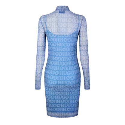 Blue - Back - Hugo Womens-Ladies Noella All Over Logo Slim Mini Dress