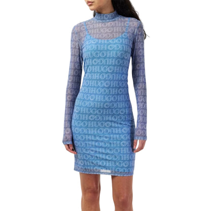 Blue - Side - Hugo Womens-Ladies Noella All Over Logo Slim Mini Dress