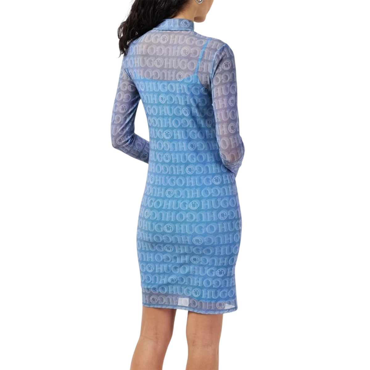 Blue - Lifestyle - Hugo Womens-Ladies Noella All Over Logo Slim Mini Dress