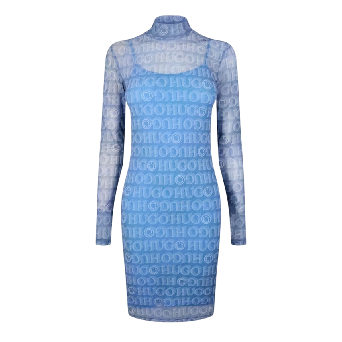 Blue - Front - Hugo Womens-Ladies Noella All Over Logo Slim Mini Dress