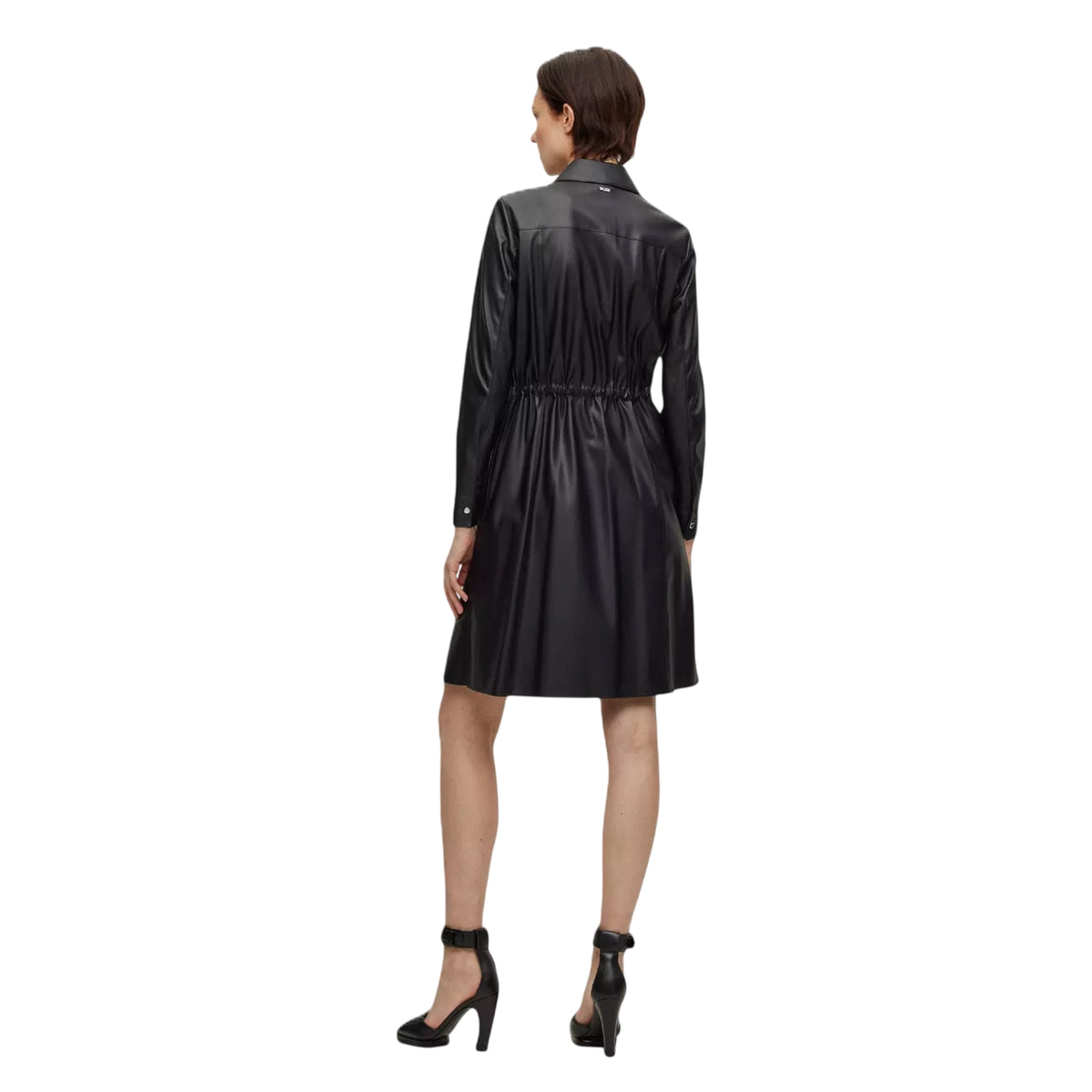 Black - Back - Boss Womens-Ladies Daledy1 Knee Length Long-Sleeved Shirt Dress