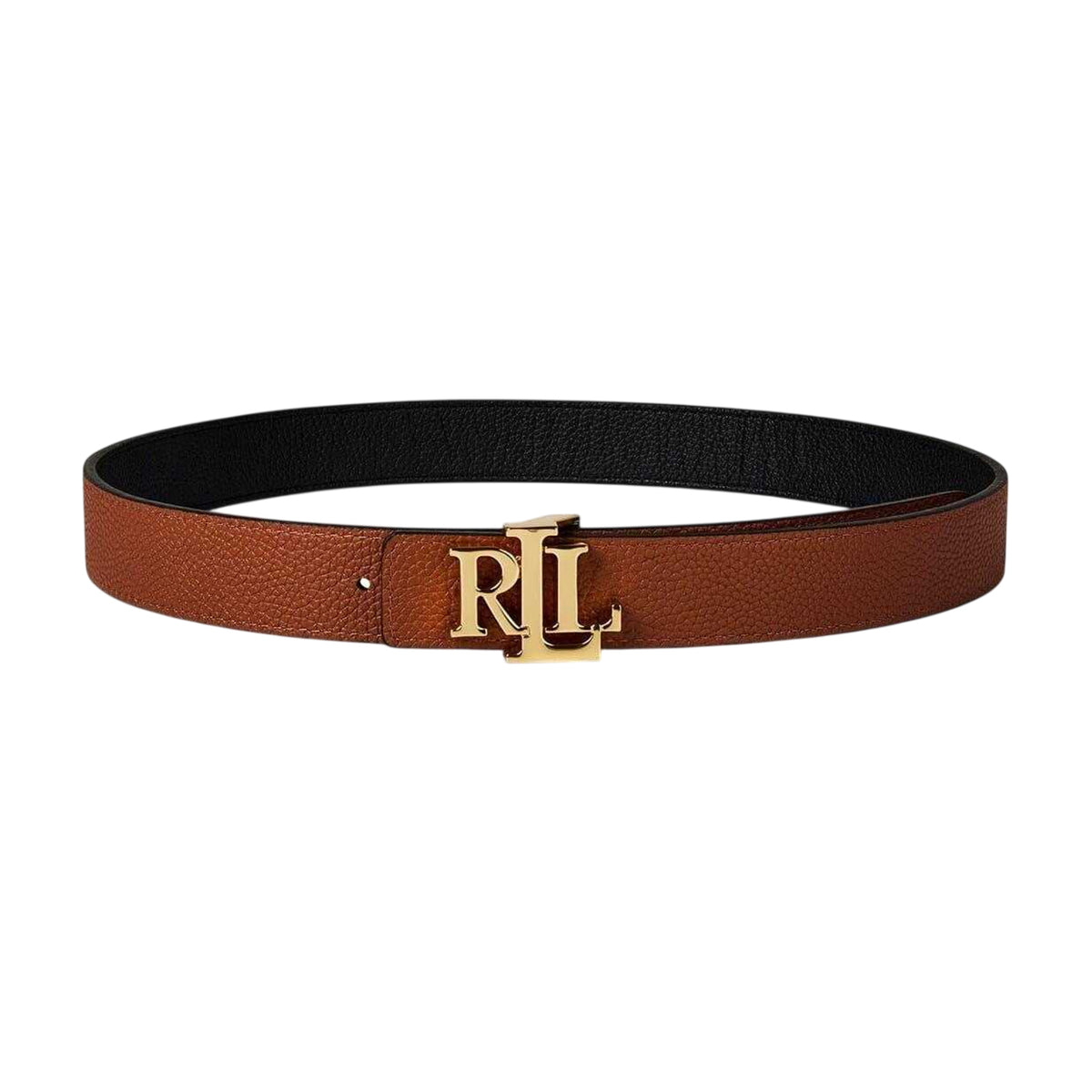 Black-Tan - Side - Ralph Lauren Womens-Ladies Pebbled Leather Reversible Belt