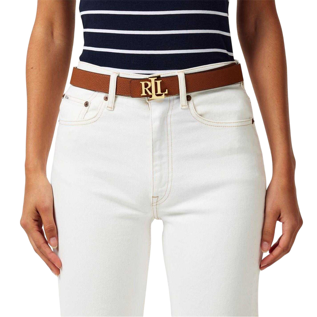 Black-Tan - Lifestyle - Ralph Lauren Womens-Ladies Pebbled Leather Reversible Belt