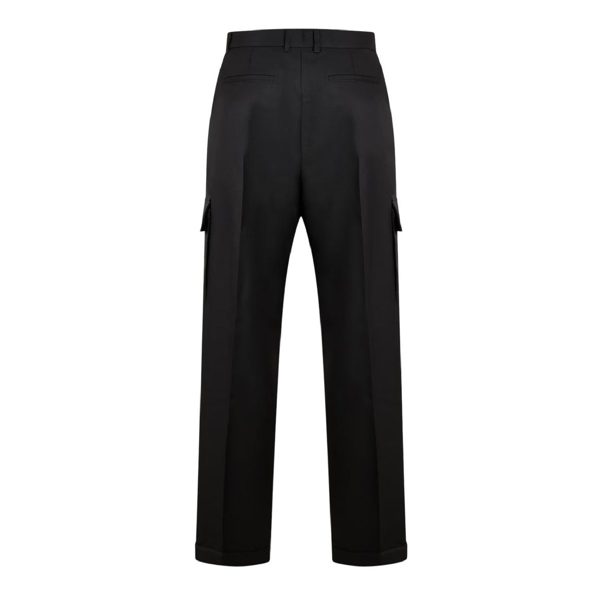 Black - Back - Off White Mens Drill Straight Cargo Trousers