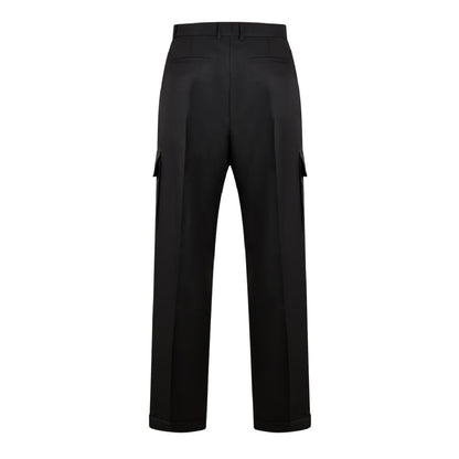 Black - Back - Off White Mens Drill Straight Cargo Trousers
