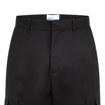 Black - Side - Off White Mens Drill Straight Cargo Trousers