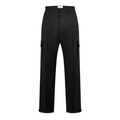 Black - Front - Off White Mens Drill Straight Cargo Trousers