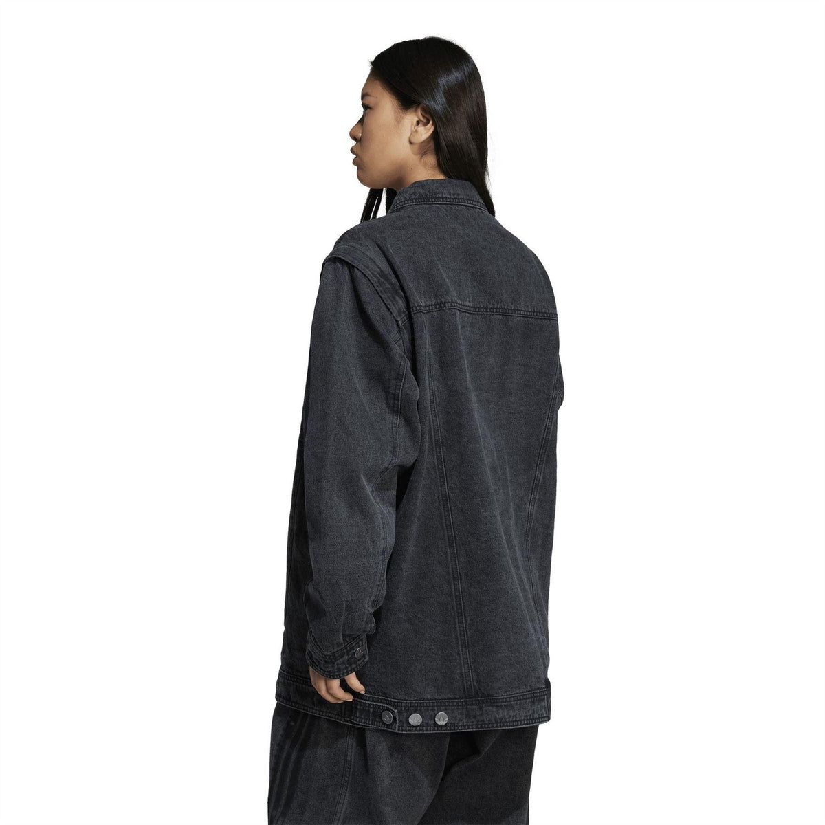Black - Back - Adidas Womens-Ladies Originals 3 Stripes Denim Oversized Overshirt