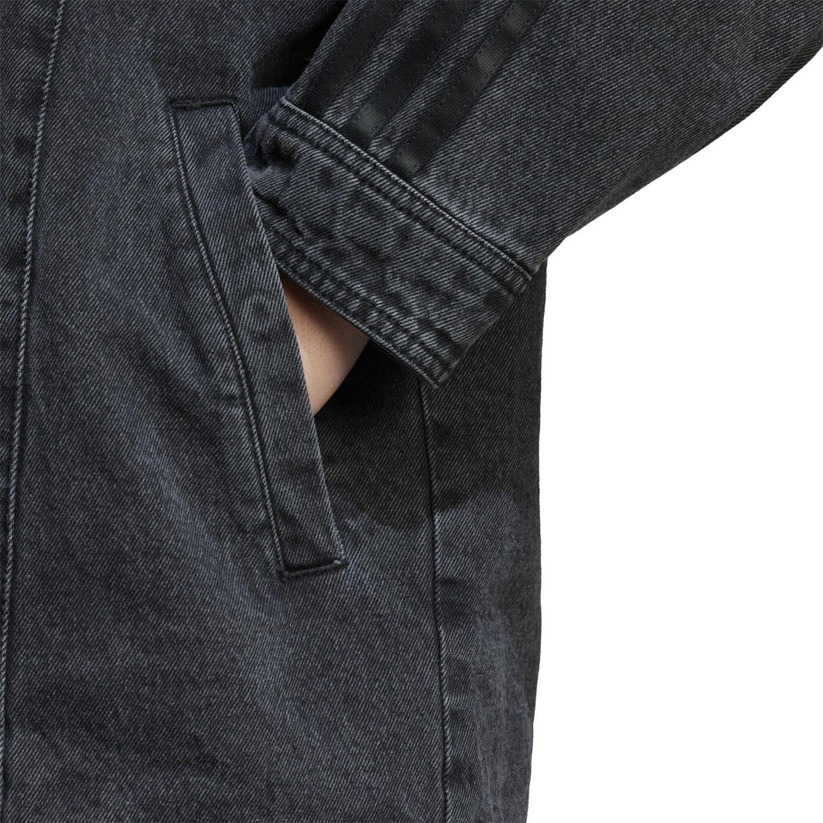 Black - Lifestyle - Adidas Womens-Ladies Originals 3 Stripes Denim Oversized Overshirt