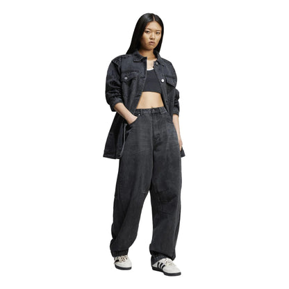 Black - Close up - Adidas Womens-Ladies Originals 3 Stripes Denim Oversized Overshirt