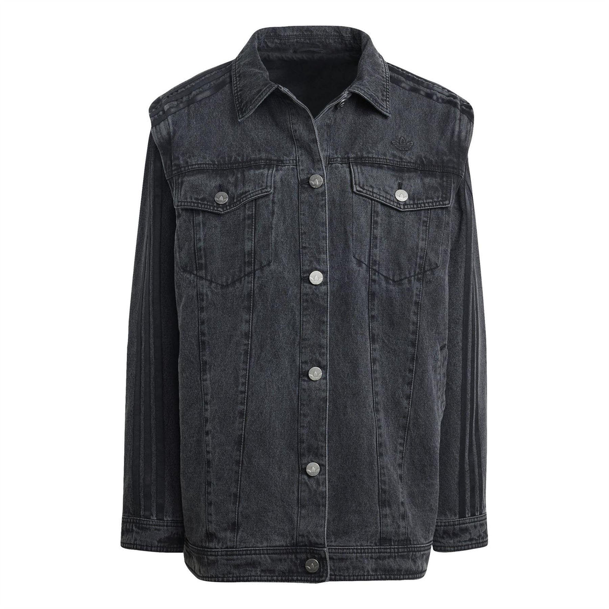 Black - Front - Adidas Womens-Ladies Originals 3 Stripes Denim Oversized Overshirt