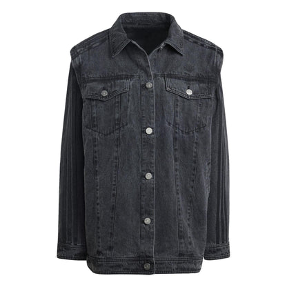 Black - Front - Adidas Womens-Ladies Originals 3 Stripes Denim Oversized Overshirt