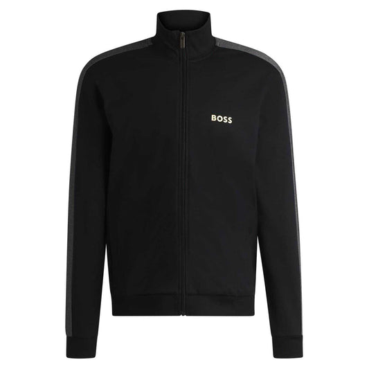 Black-Gold - Front - Boss Mens Mock Neck Track Jacket