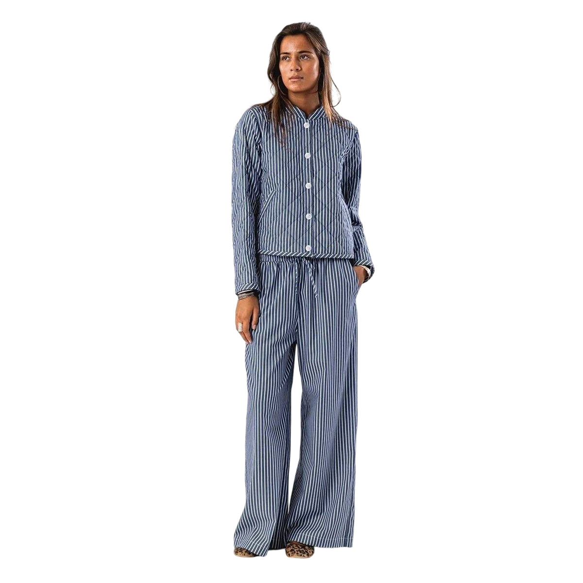 Blue - Side - Lollys Laundry Womens-Ladies Emilia Striped Quilted Jacket
