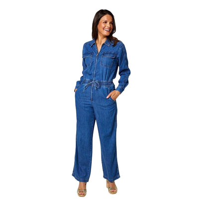 Blue - Lifestyle - Biba Womens-Ladies Denim Loose Fit Long-Sleeved Jumpsuit