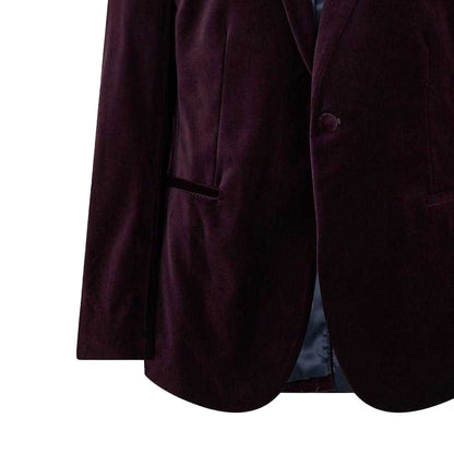 Burgundy - Side - Ted Baker Mens Baker Velvet Formal Jacket