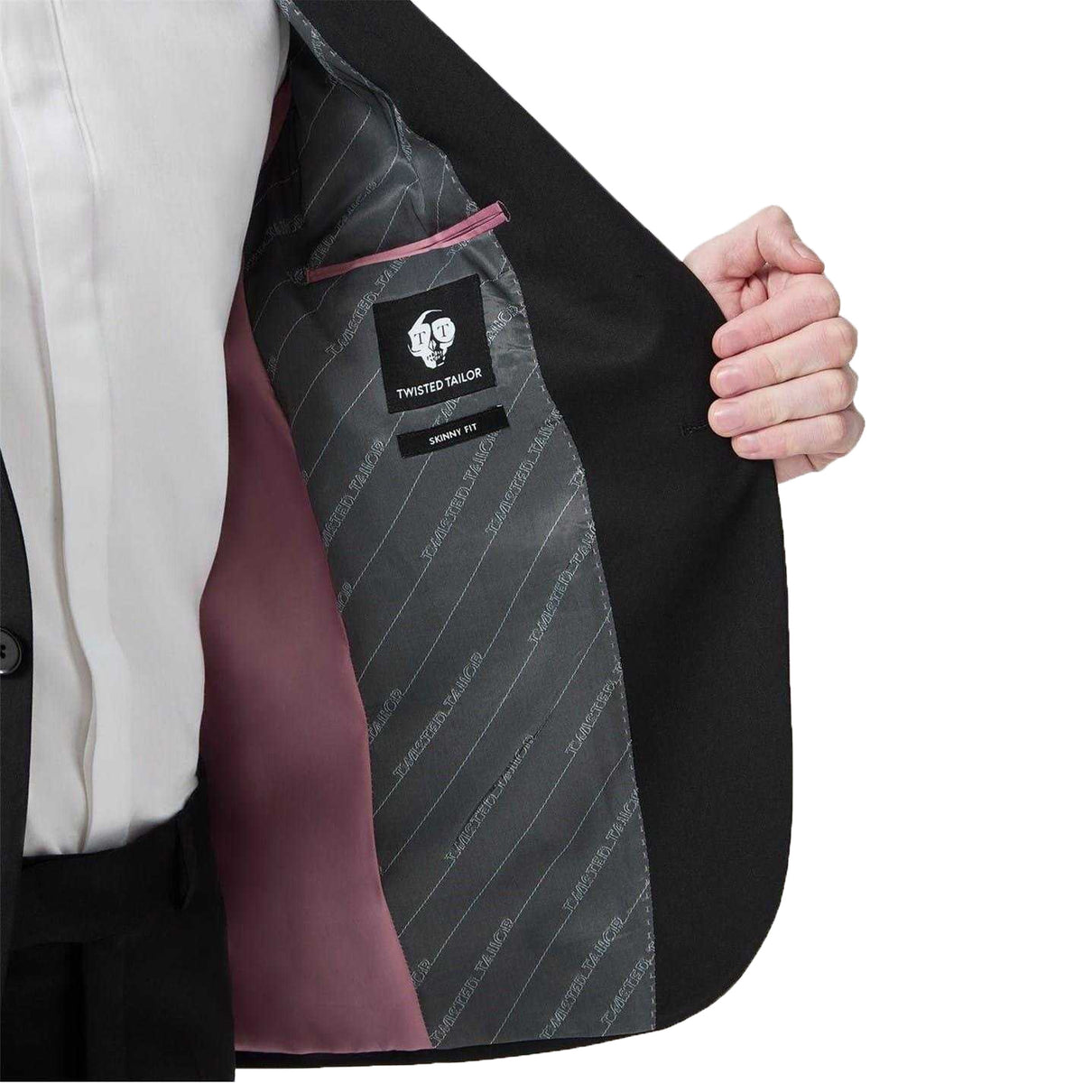 Black - Side - Twisted Tailor Mens Stretch Skinny Suit Jacket