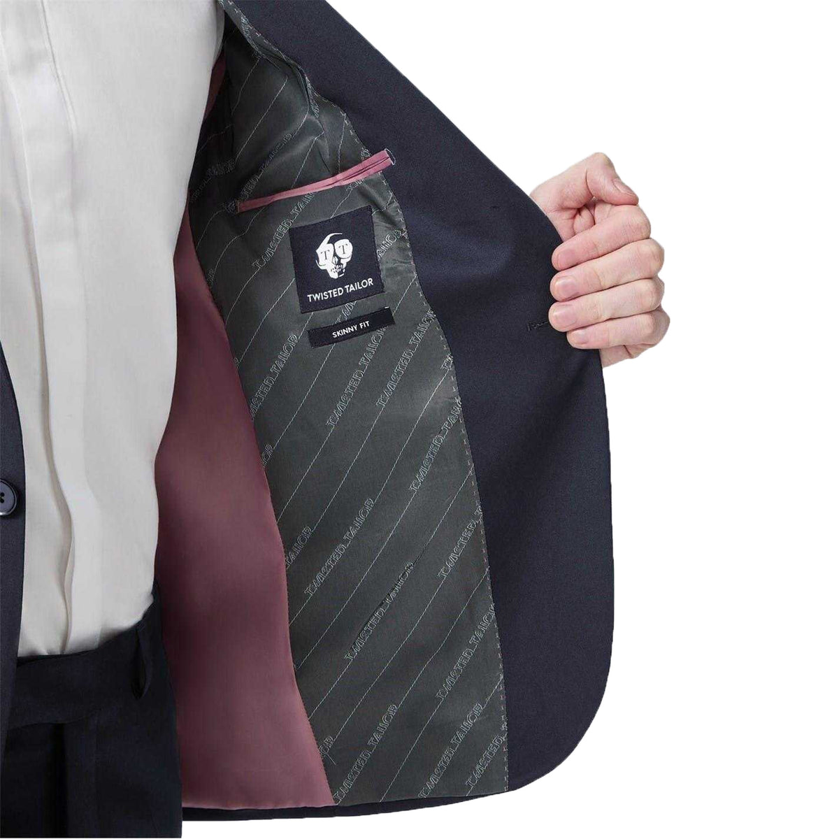 Navy - Side - Twisted Tailor Mens Stretch Skinny Suit Jacket
