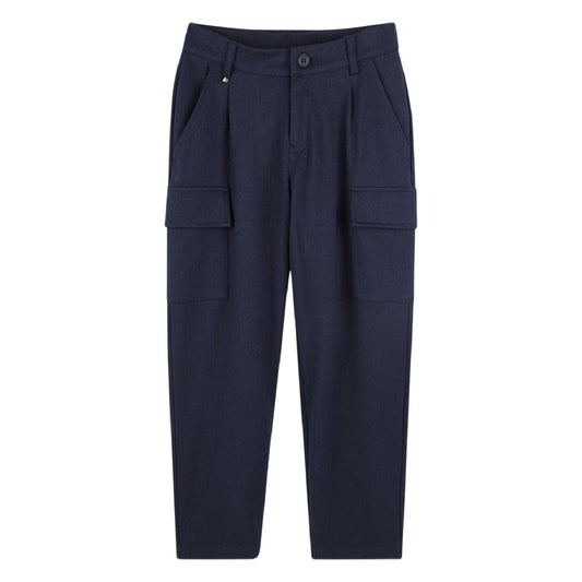 Navy - Front - Boss Childrens-Kids Regular Cargo Trousers
