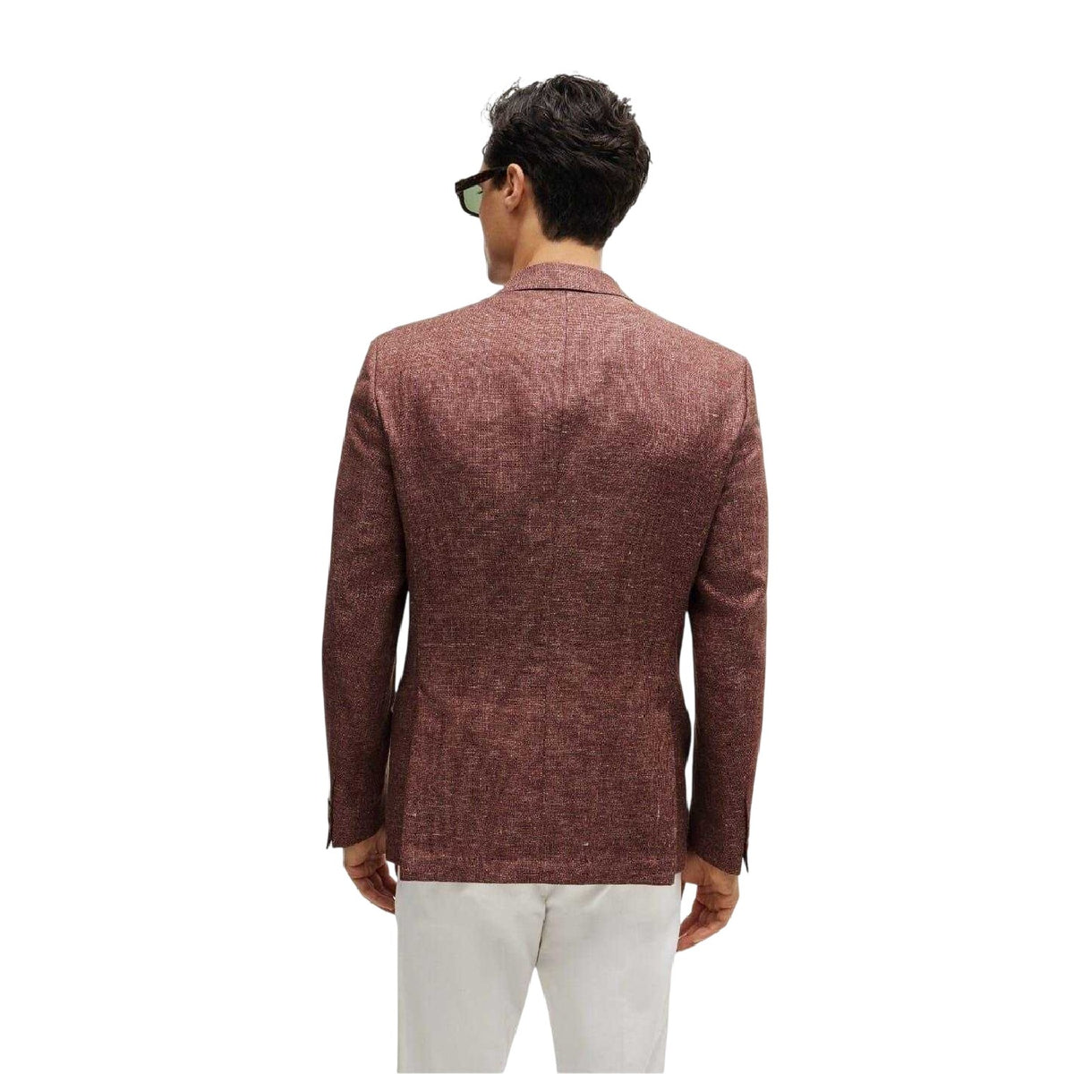 Brown - Back - Boss Mens H Hutson Slim Formal Suit Jacket