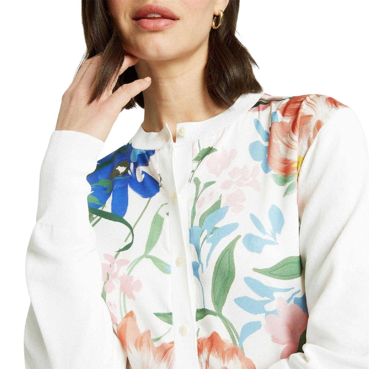 Ivory - Side - Ted Baker Womens-Ladies Lily Cotton Linen Button Through Cardigan