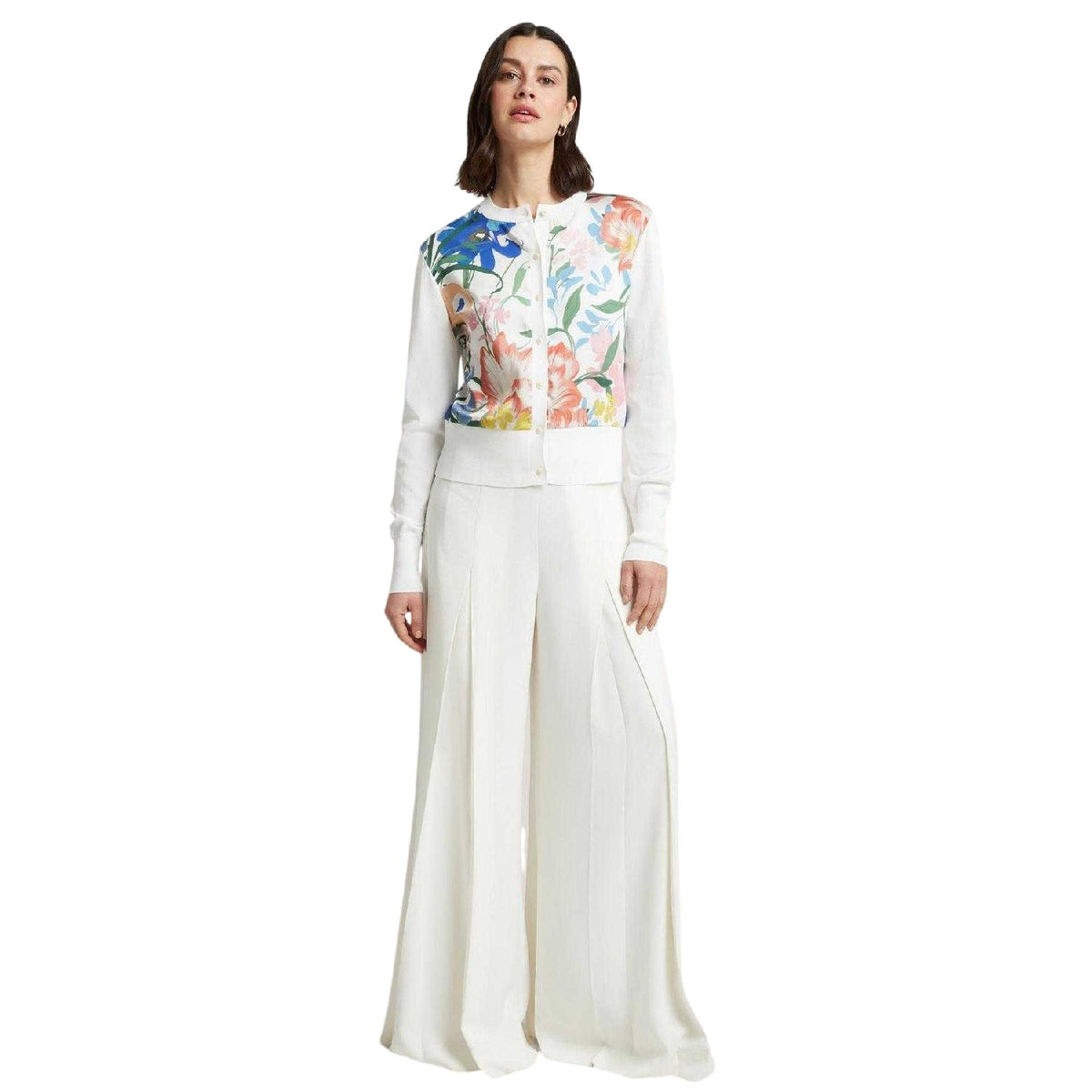 Ivory - Pack Shot - Ted Baker Womens-Ladies Lily Cotton Linen Button Through Cardigan