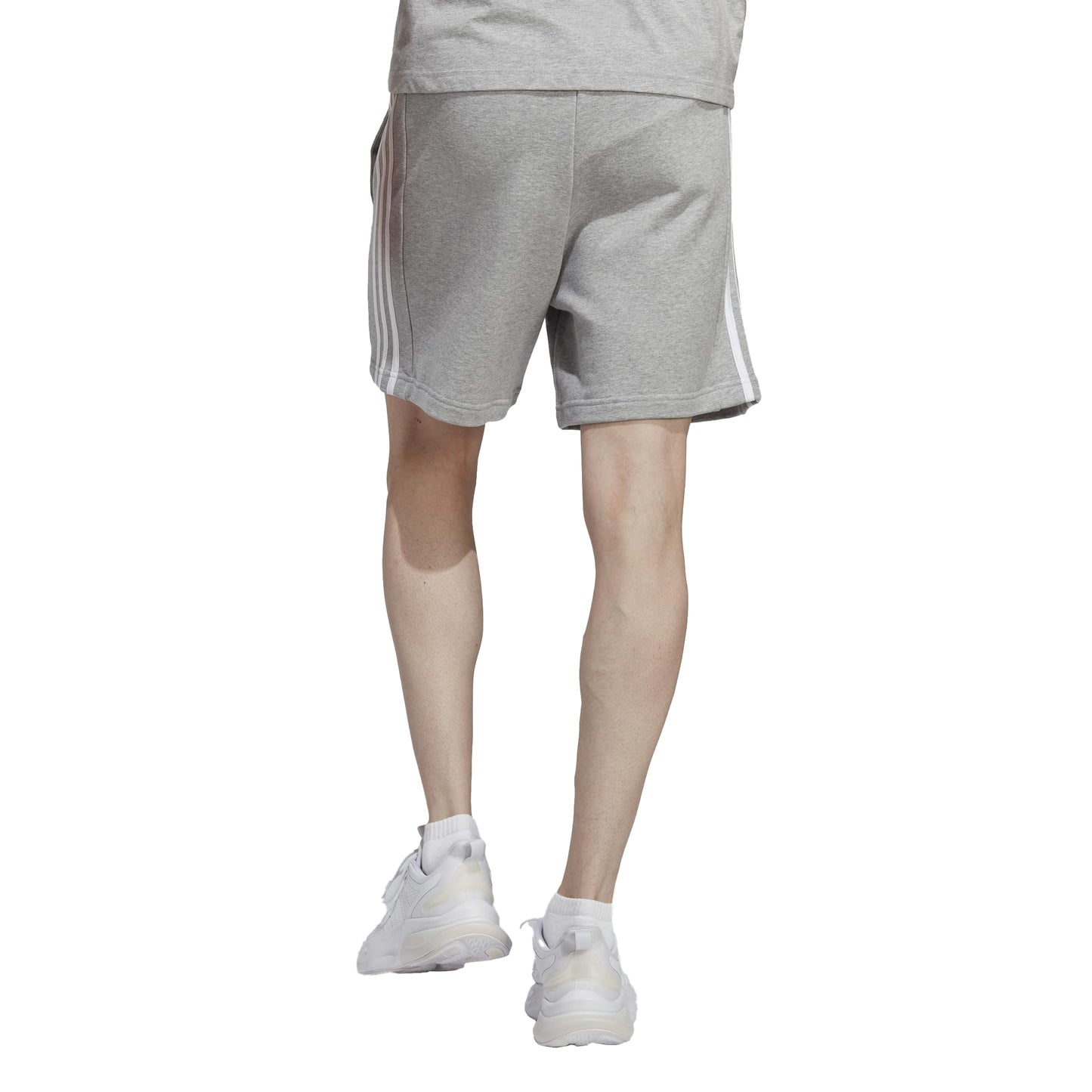 Grey - Back - Adidas Mens Essentials French Terry 3 Stripes Shorts