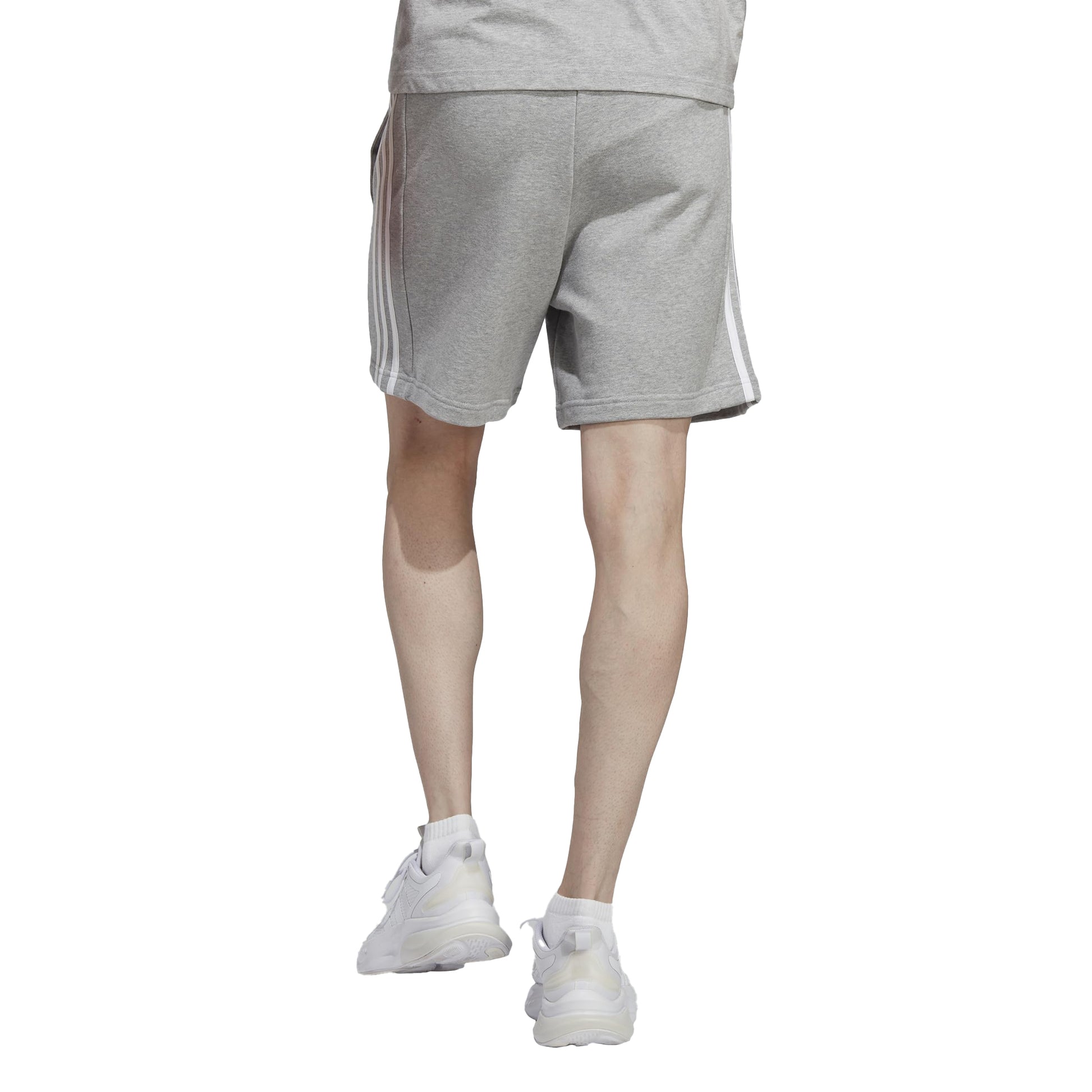 Grey - Back - Adidas Mens Essentials French Terry 3 Stripes Shorts