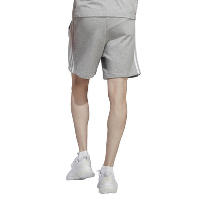Grey - Back - Adidas Mens Essentials French Terry 3 Stripes Shorts