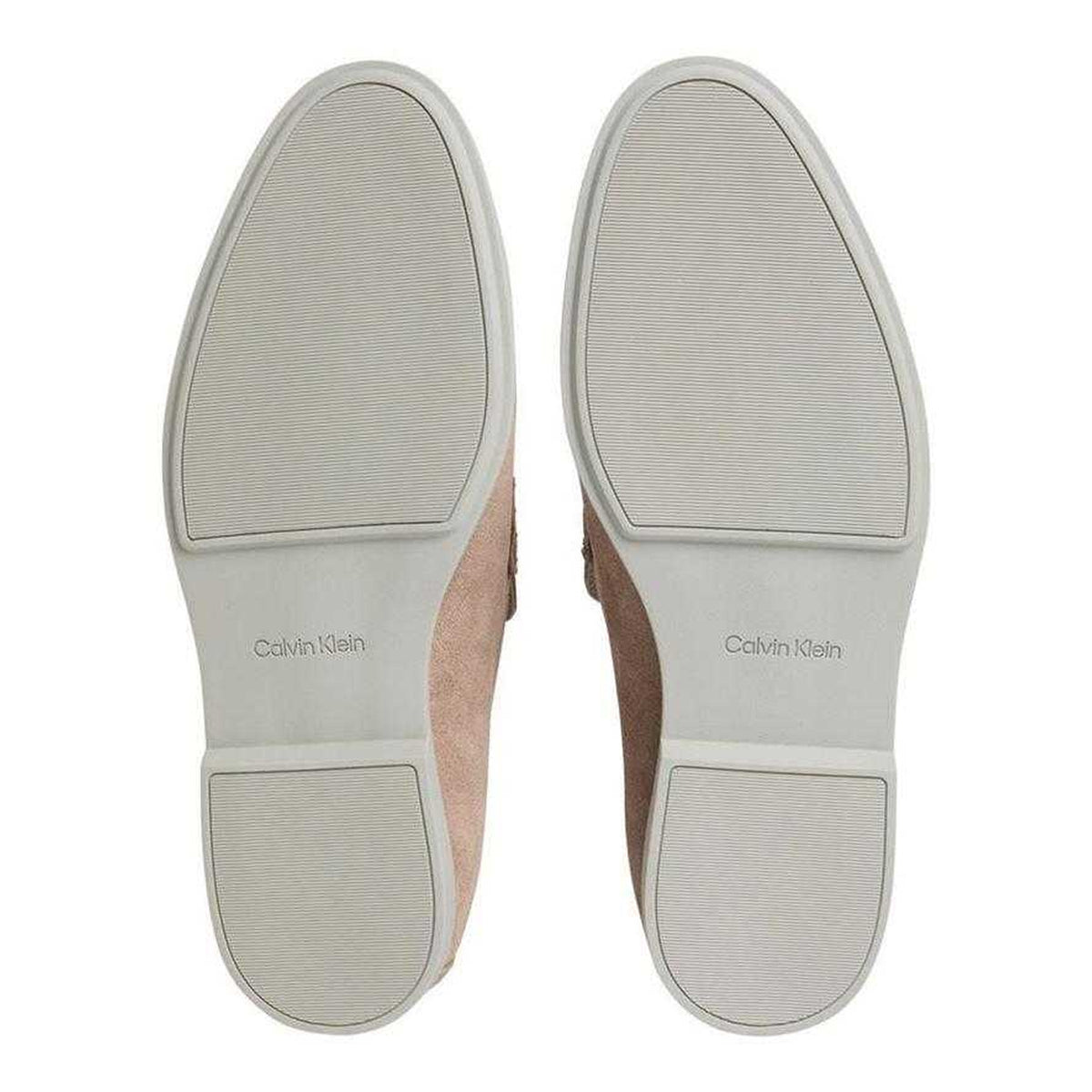Taupe - Side - Calvin Klein Mens Suede Flat Loafers