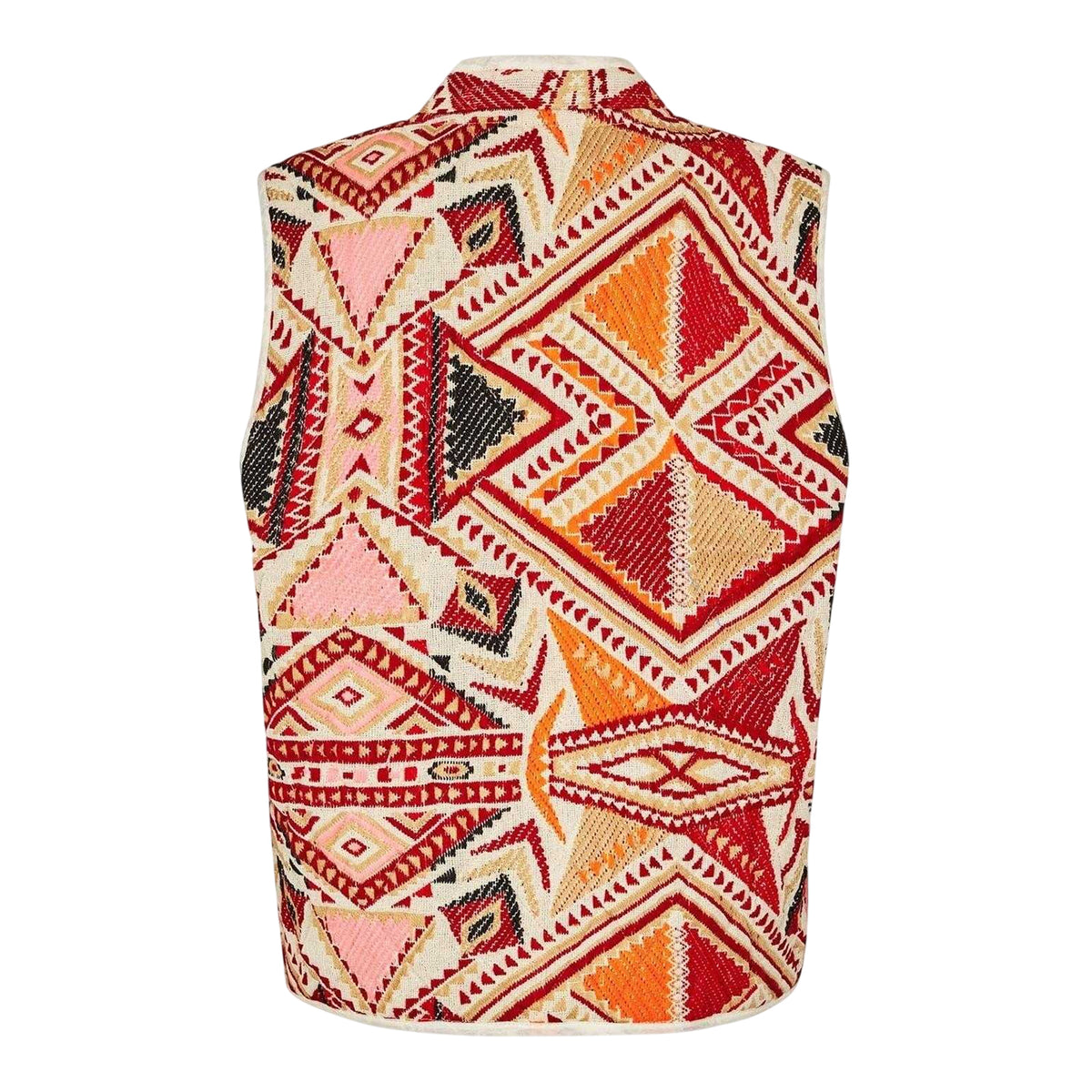 Red - Back - Lollys Laundry Womens-Ladies Geometric Pattern Regular Waistcoat