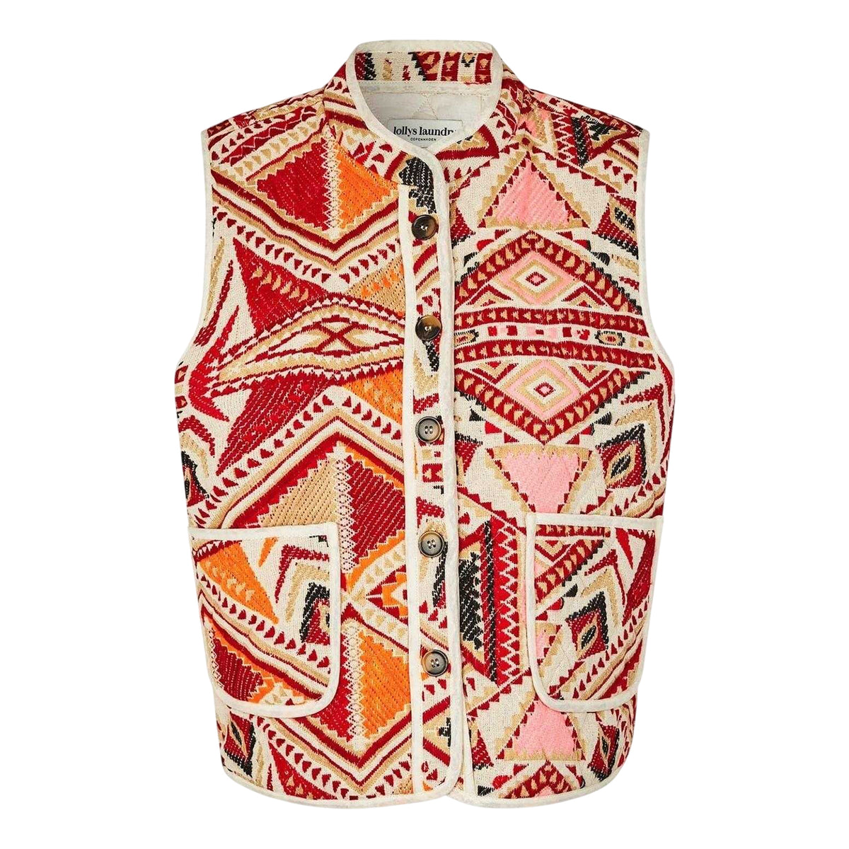 Red - Front - Lollys Laundry Womens-Ladies Geometric Pattern Regular Waistcoat