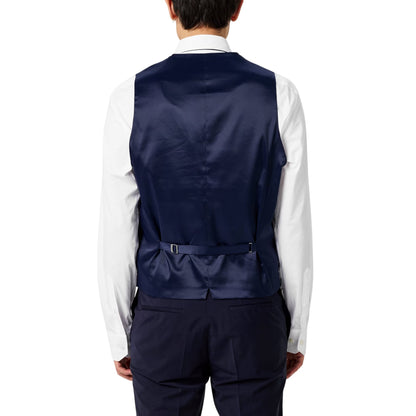 Navy - Side - Boss Mens Textured Slim Sleeveless Waistcoat