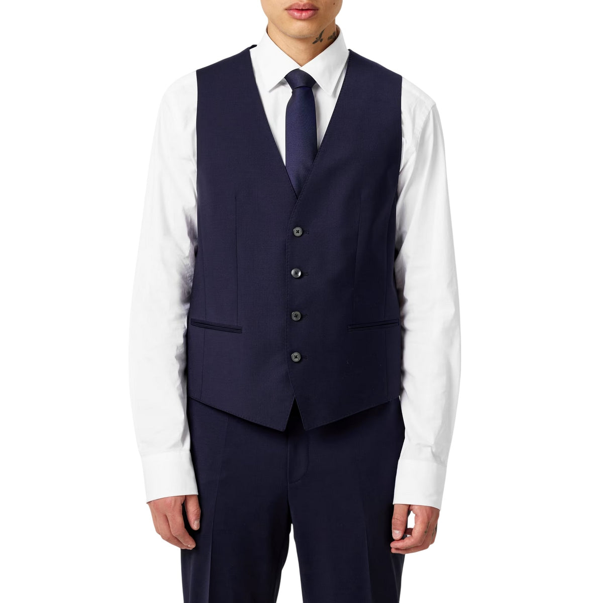 Navy - Lifestyle - Boss Mens Textured Slim Sleeveless Waistcoat