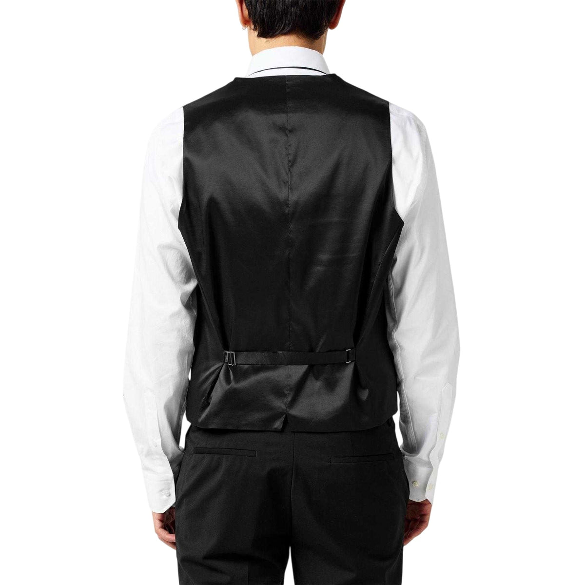 Black - Side - Boss Mens Textured Slim Sleeveless Waistcoat