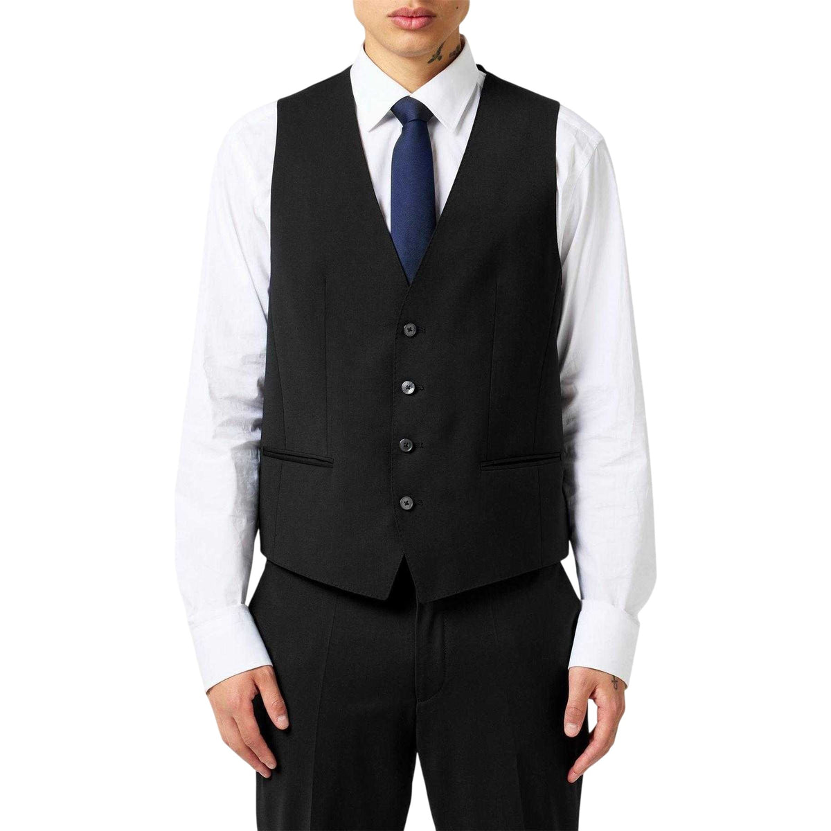 Black - Lifestyle - Boss Mens Textured Slim Sleeveless Waistcoat
