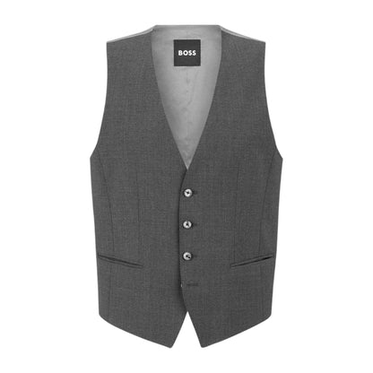 Grey - Front - Boss Mens Textured Slim Sleeveless Waistcoat