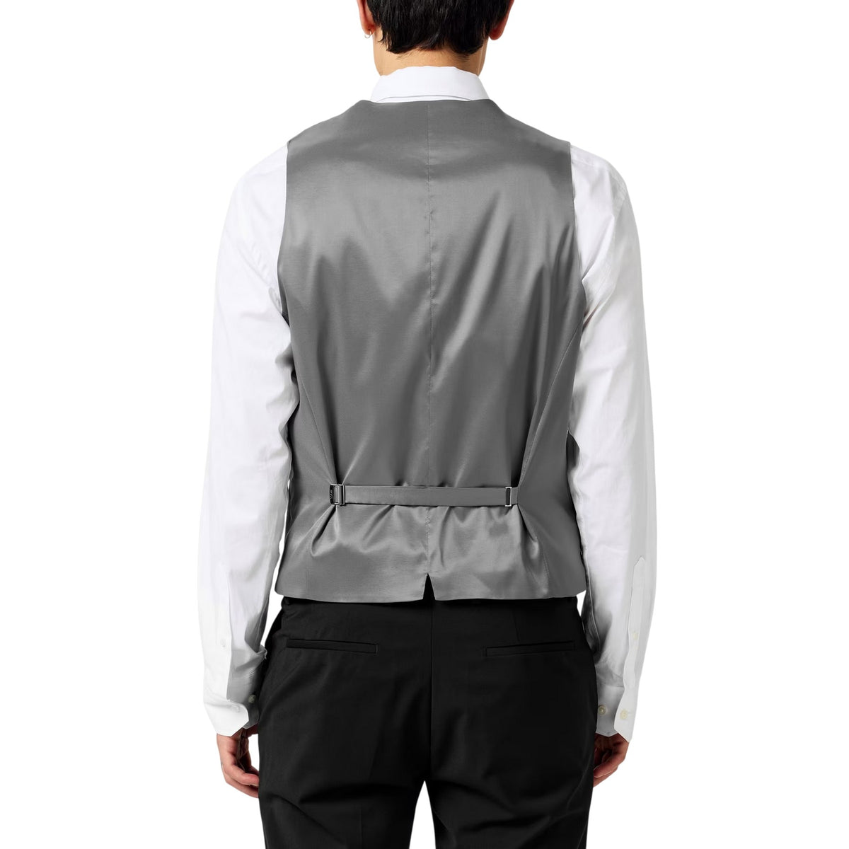 Grey - Side - Boss Mens Textured Slim Sleeveless Waistcoat